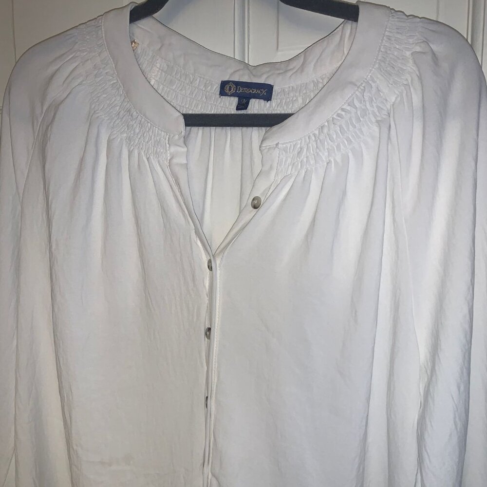Democracy White Oversized Boho Blouse Shirt Women's Size M Flowy Peasant Top